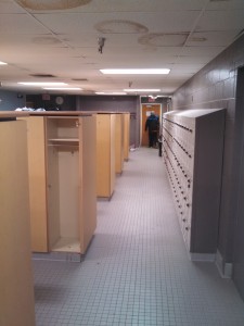 Our locker room, deserted at 6:45 am